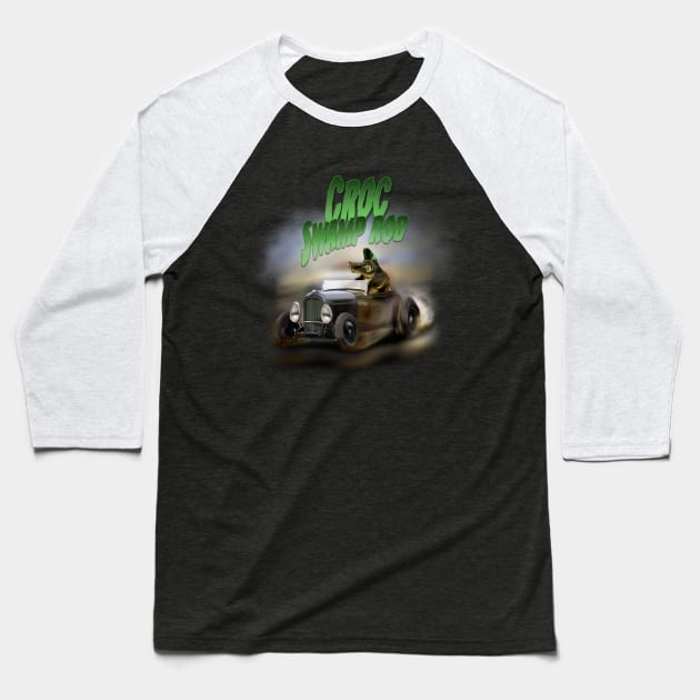 Ratfink Croc Swamp Rod Baseball T-Shirt by hardtbonez